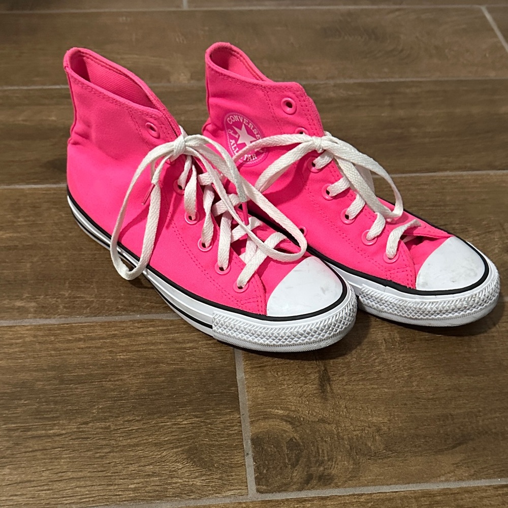 Converse Pink High-Top Sneakers with White Laces